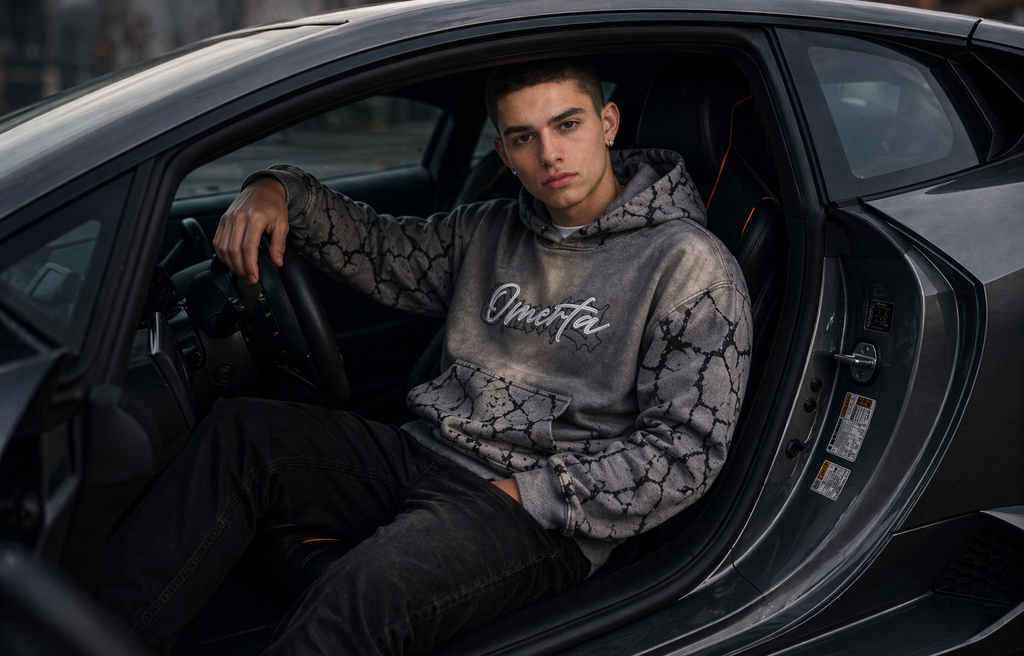 OMERTA Rhinestone Pullover Hoodie