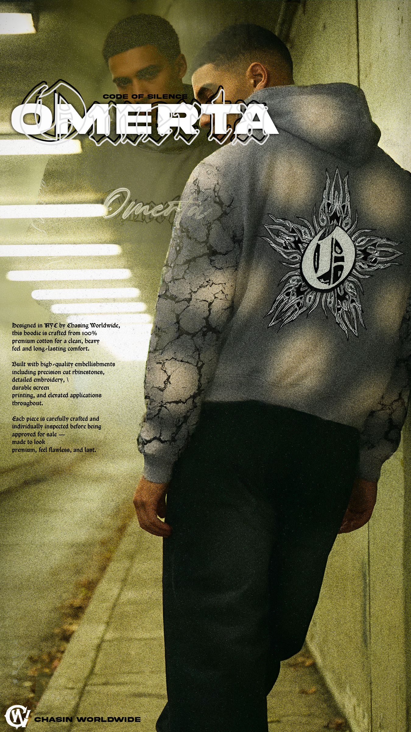 OMERTA Rhinestone Pullover Hoodie